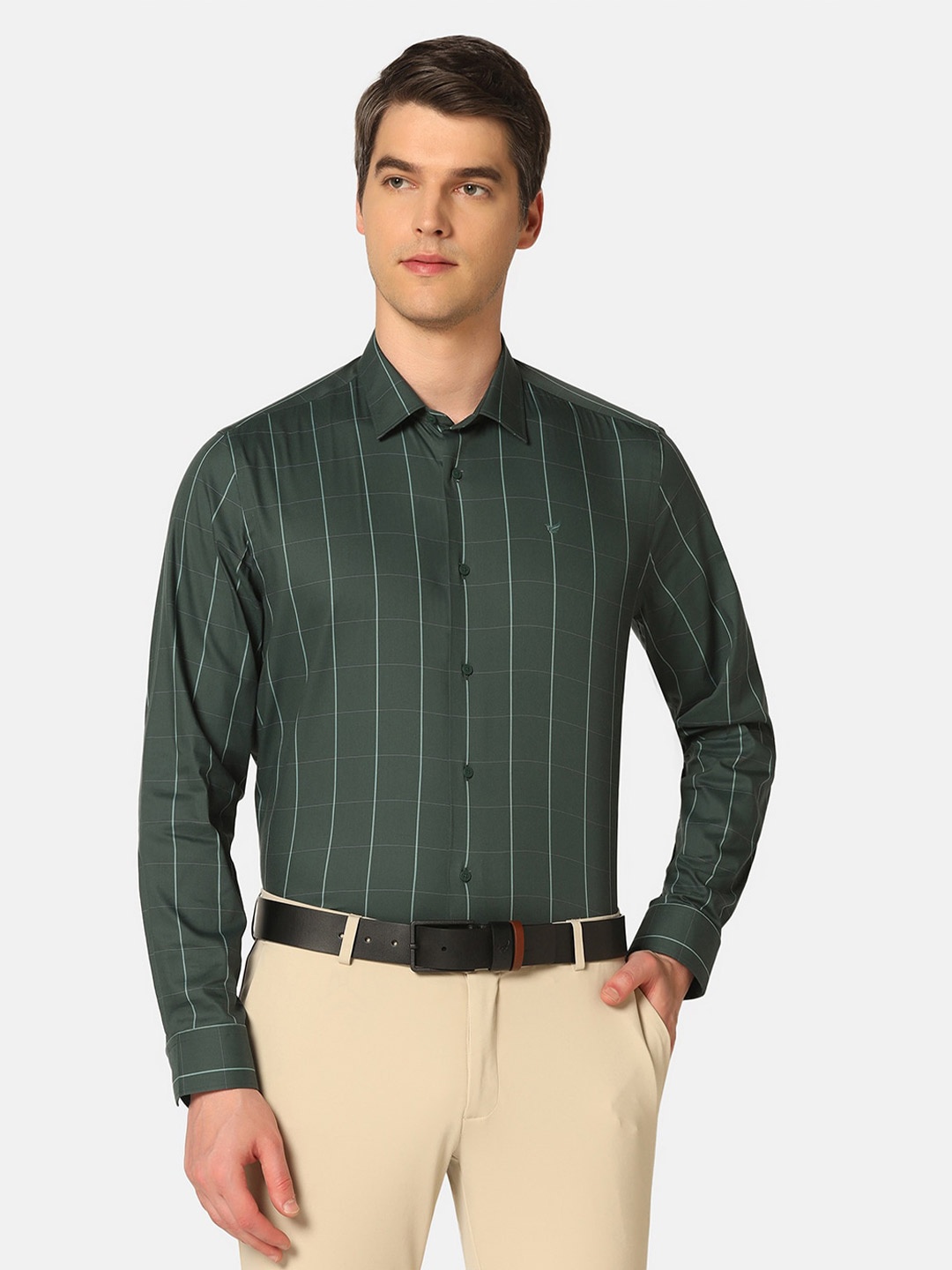 

Blackberrys TechPro Men Green Check Formal Shirts