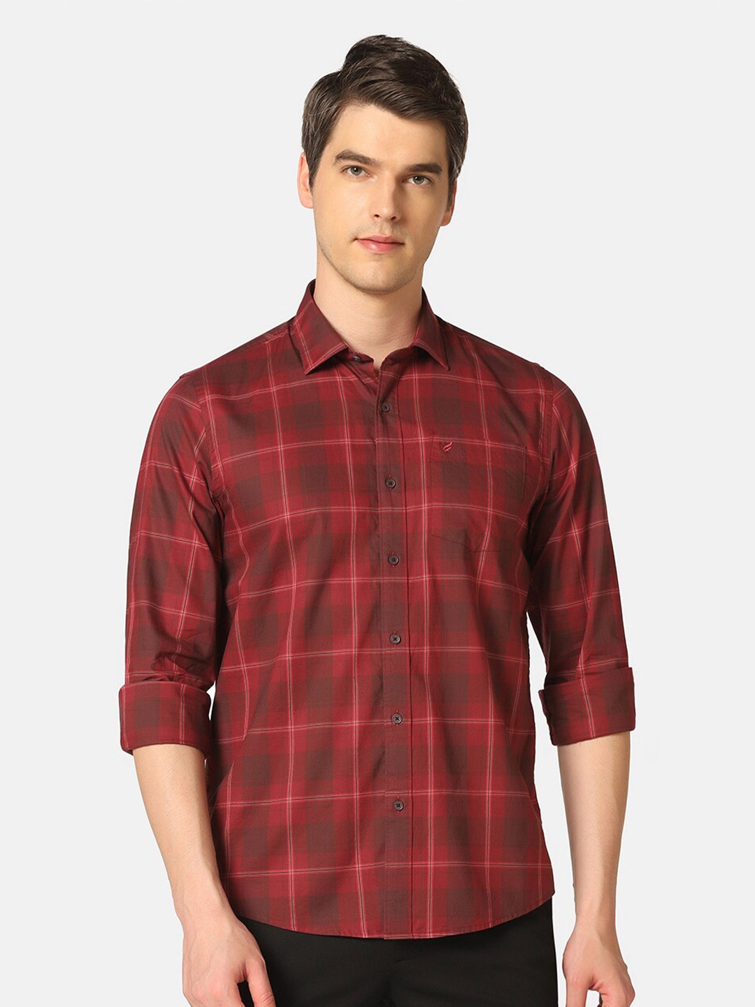 

Blackberrys India Slim Fit Tartan Checked Casual Pure Cotton Shirt, Red