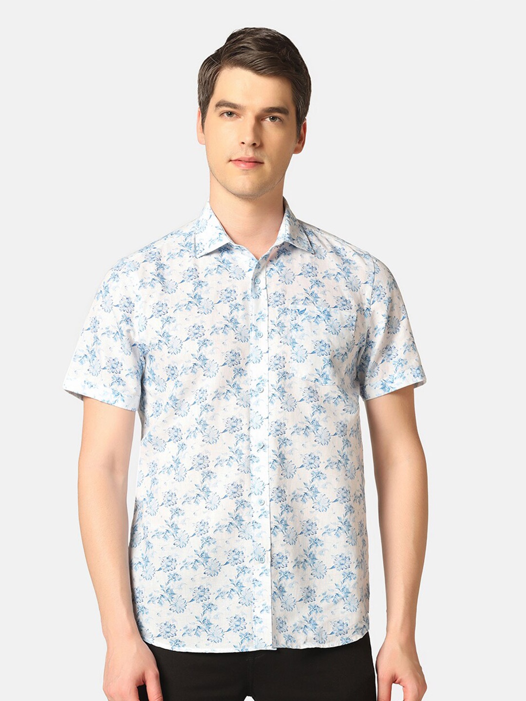 

Blackberrys India Slim Fit Floral Printed Casual Pure Cotton Shirt, Blue