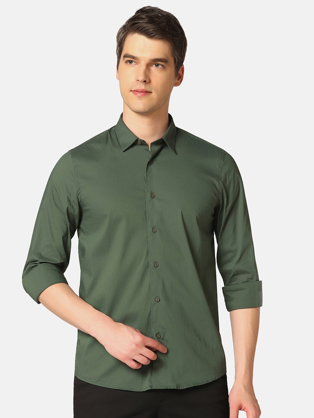 

Blackberrys India Slim Fit Spread Collar Casual Pure Cotton Shirt, Green
