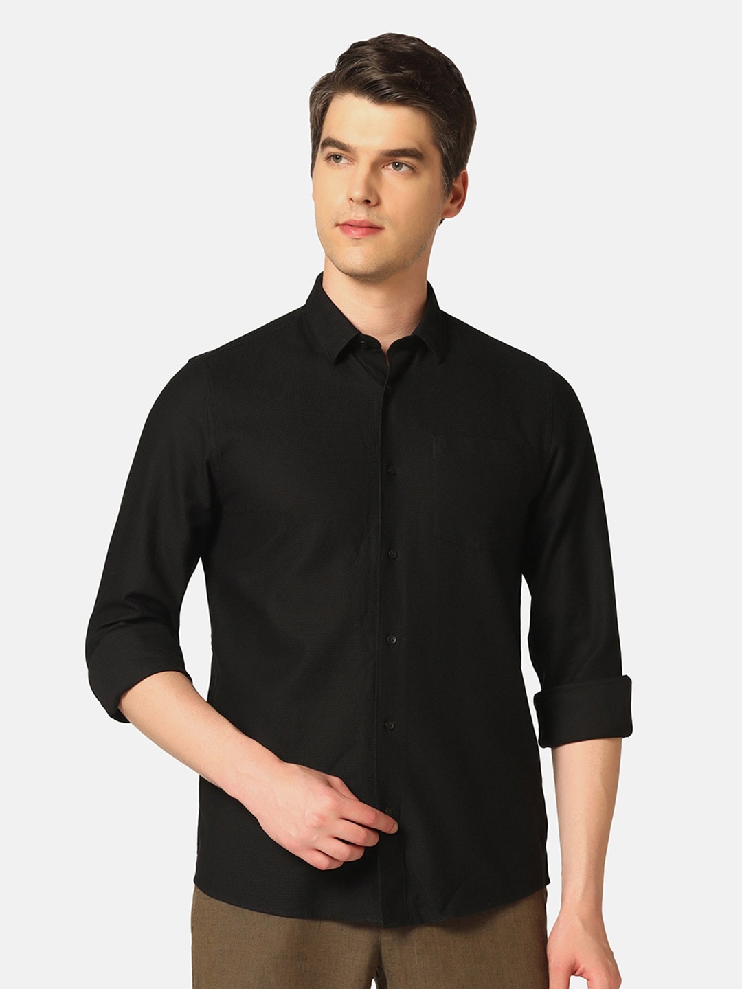 

Blackberrys India Slim Fit Spread Collar Casual Pure Cotton Shirt, Black