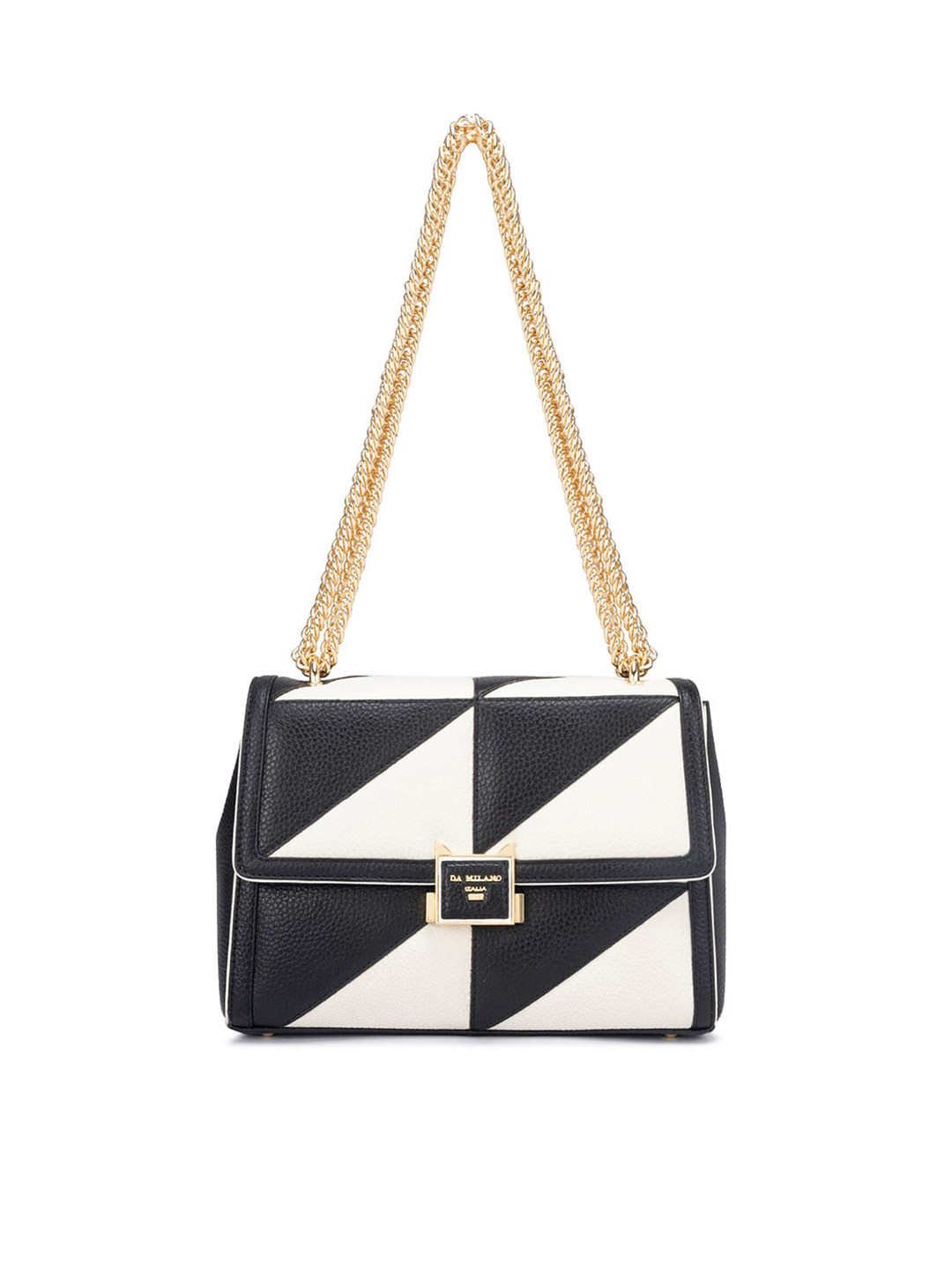 

Da Milano Textured Structured Leather Shoulder Bag, Black