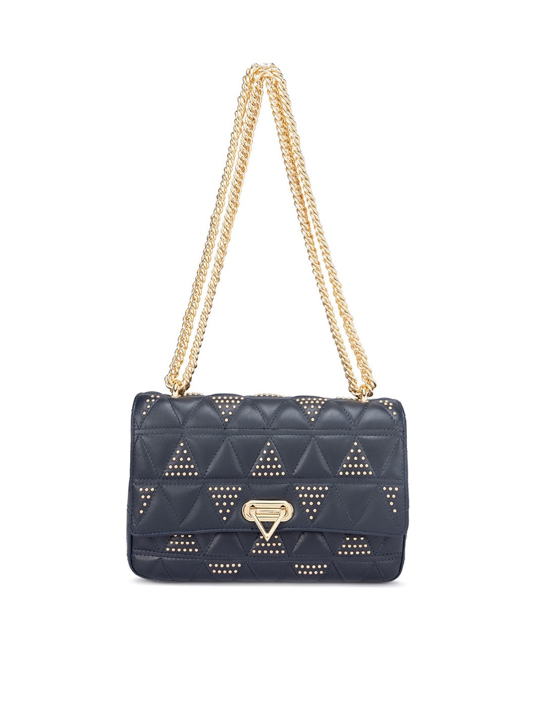 

Da Milano Embellished Leather Structured Shoulder Bag With Quilted, Navy blue