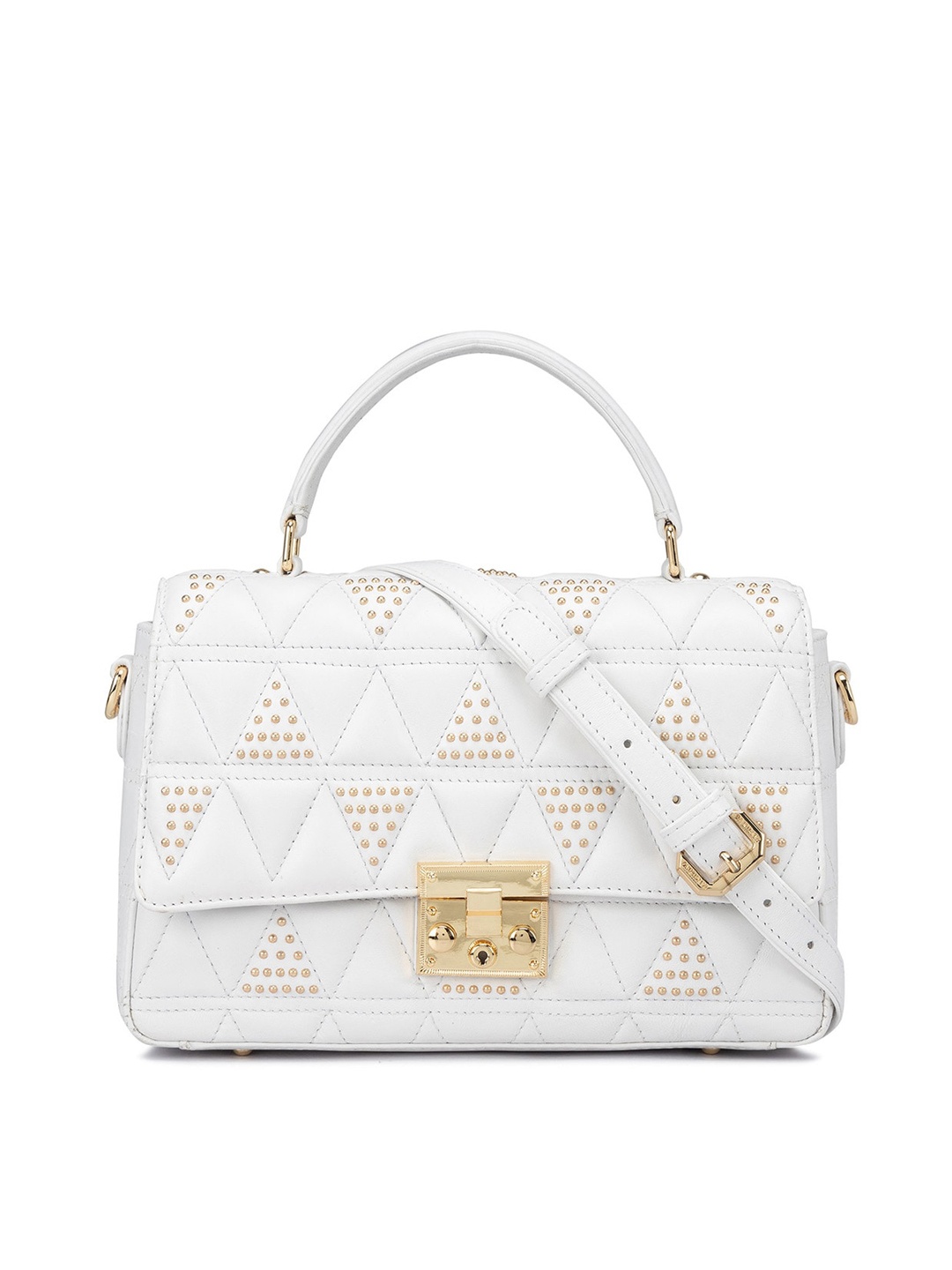 

Da Milano Embellished Leather Satchel Bag With Quilted, White