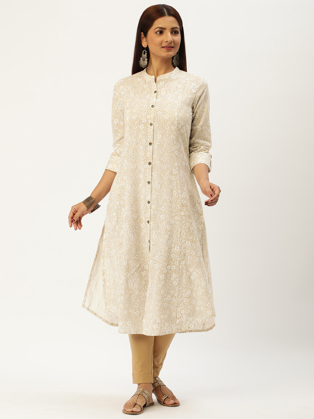 

AMUKTI Floral Printed Floral Kurta, Beige