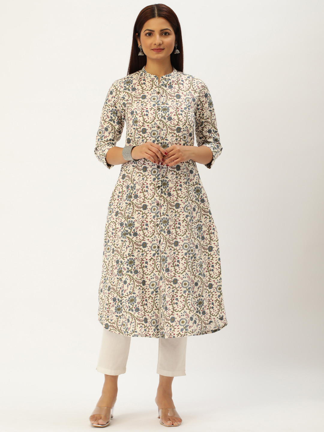 

AMUKTI Floral Printed Floral Kurta, Beige