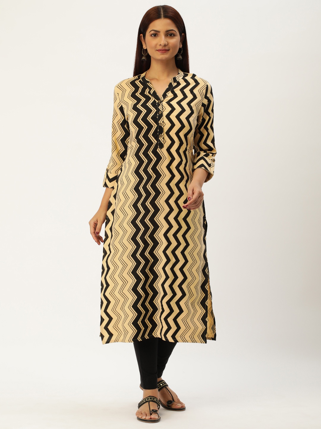 

AMUKTI Chevron Printed Kurta, Black