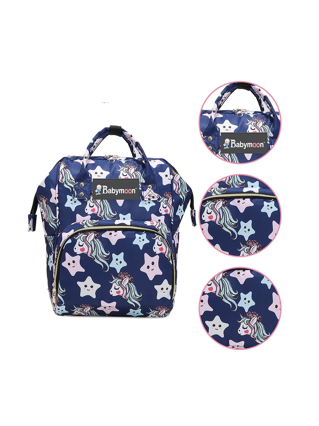 

Babymoon Printed Fabric Lightweight Diaper Bag, Navy blue