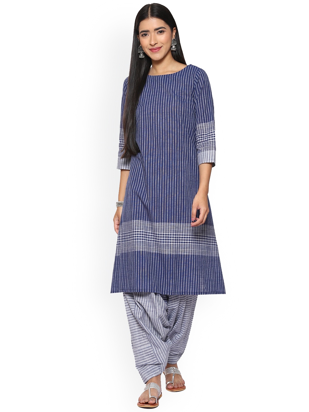 

Biba Striped A-Line Kurta with Patiala, Navy blue