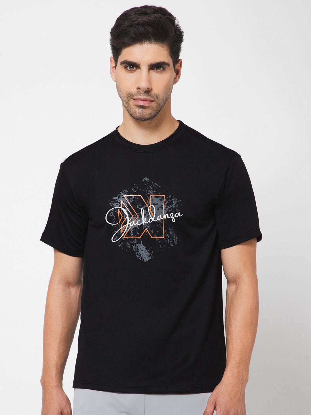 

JACKDANZA Men Black Typography Printed T-shirt