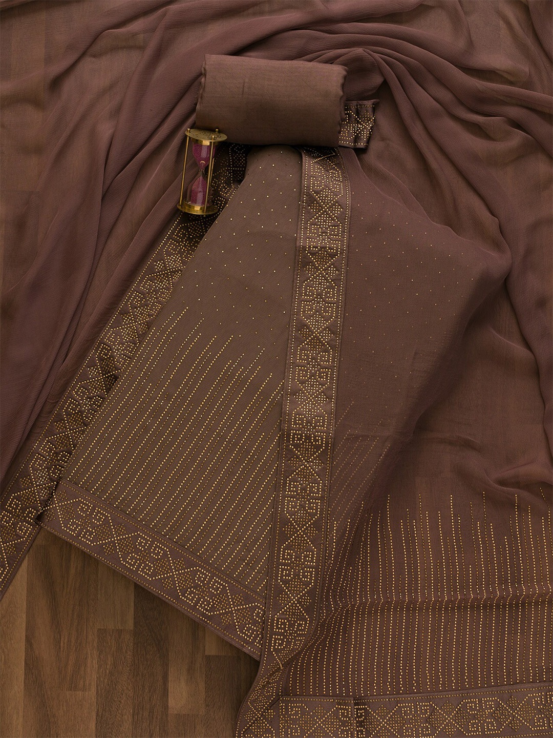 

Koskii Embellished Unstitched Dress Material, Mauve