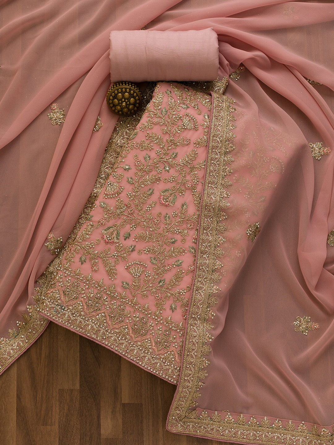 

Koskii Embroidered Unstitched Dress Material, Pink