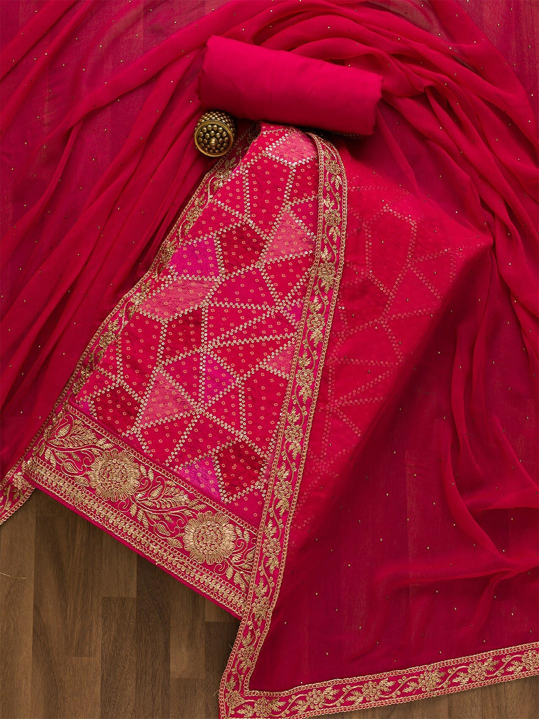 

Koskii Embellished Unstitched Dress Material, Pink