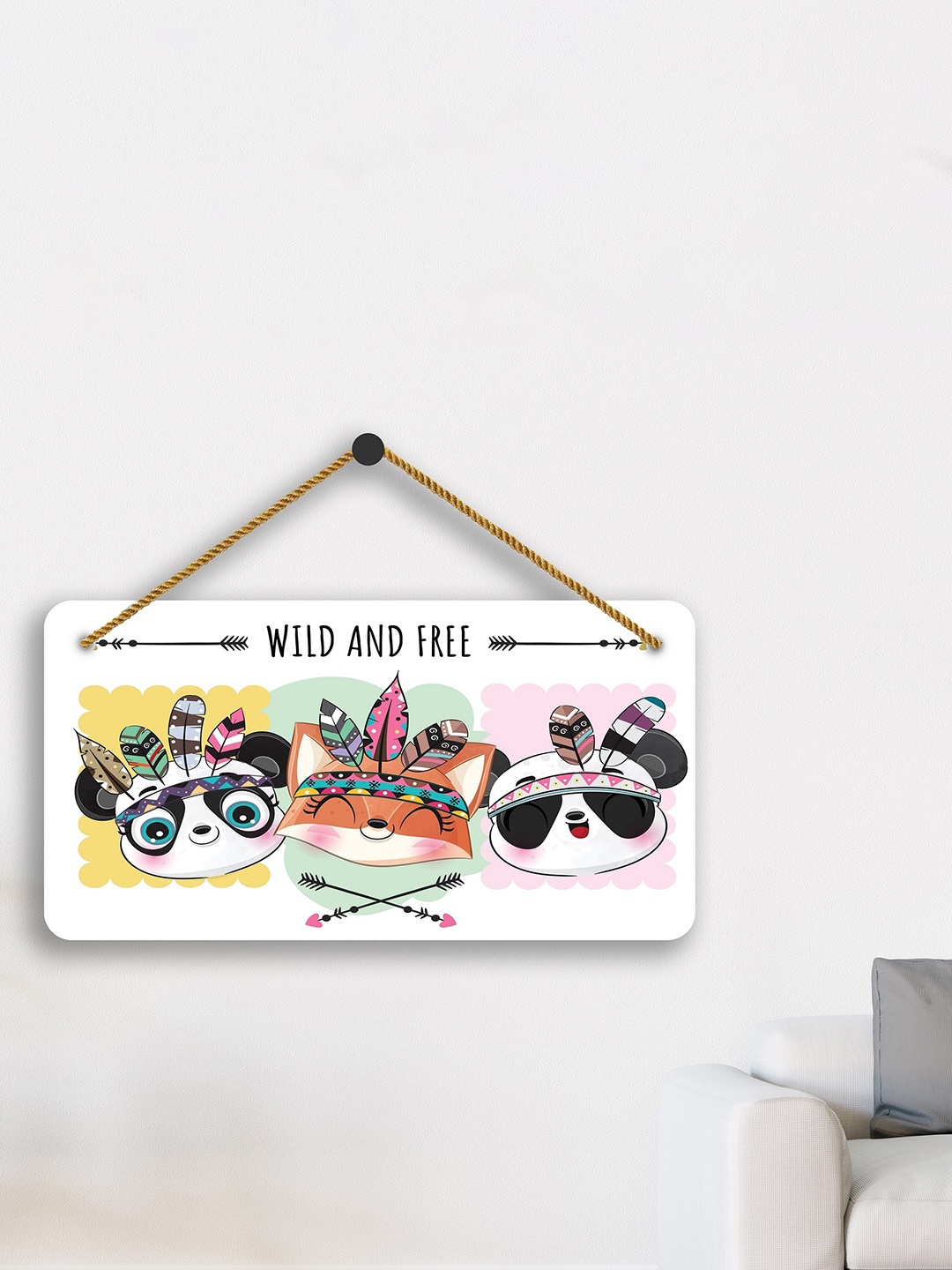 

SAF White & Pink Wild & Free Printed Wooden Wall Hanging With Zardoori String