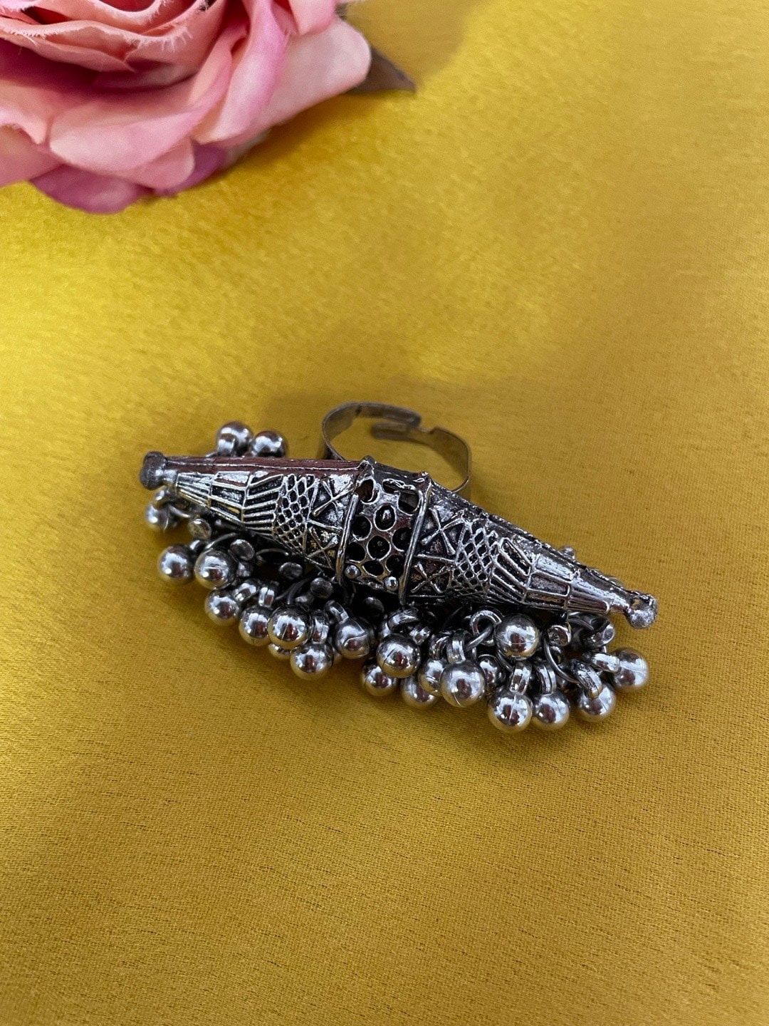 

Digital Dress Room Oxidized Silver-Plated Adjustable Bohemian Finger Ring