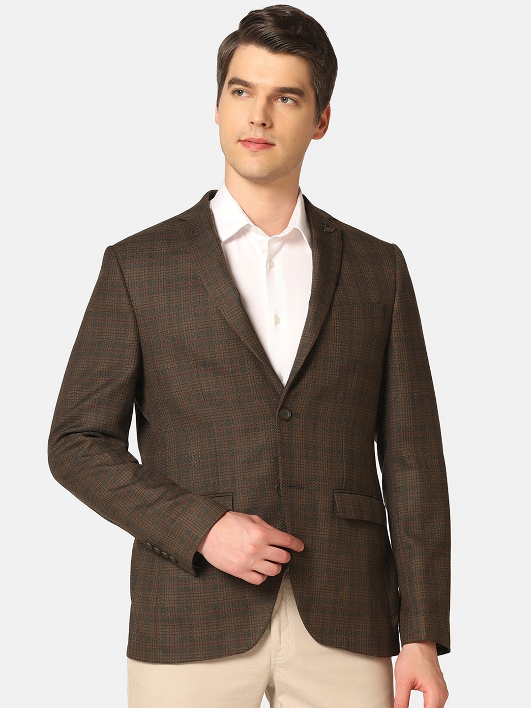 

Blackberrys Checked Slim-Fit Single-Breasted Formal Blazer, Olive