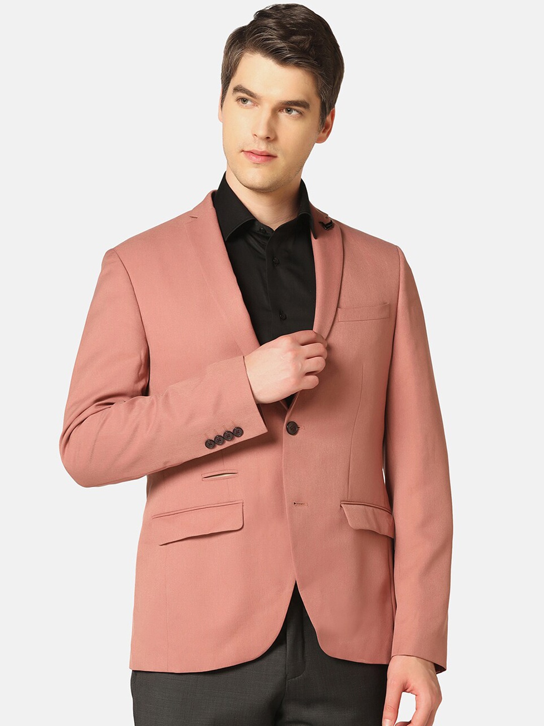 

Blackberrys Notched Lapel Collar Slim-Fit Single-Breasted Formal Blazers, Peach