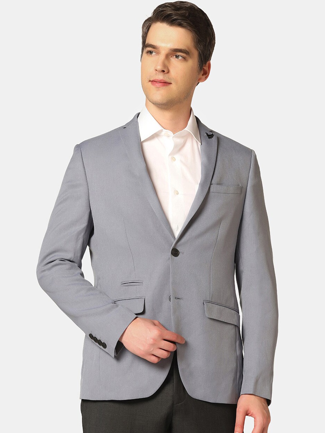

Blackberrys Notched Lapel Collar Slim-Fit Single-Breasted Formal Blazers, Grey