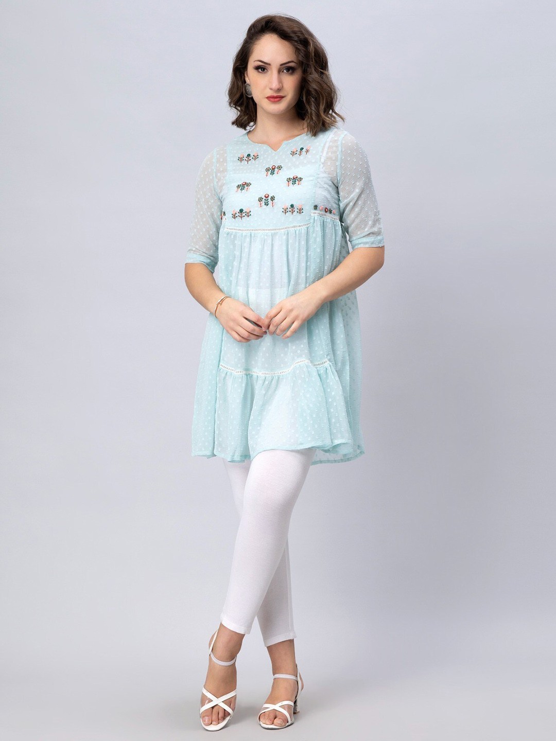 

KALINI Self Design Embroidered Chiffon Kurta, Blue
