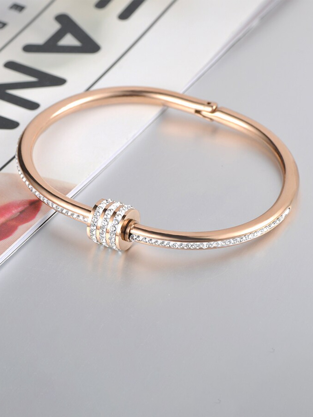 

MYKI Set of 2 Cubic Zirconia Rose Gold-Plated Bangle-Style Bracelets