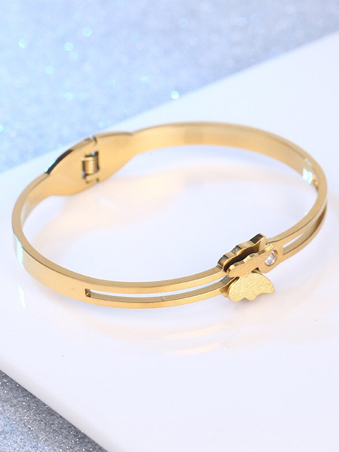 

MYKI Cubic Zirconia Rose Gold-Plated Bangle-Style Bracelet