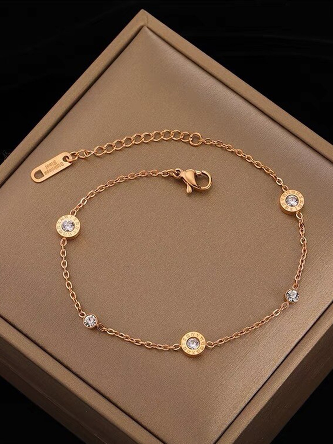 

MYKI Women Rose Gold-Plated Cubic Zirconia Link Bracelet