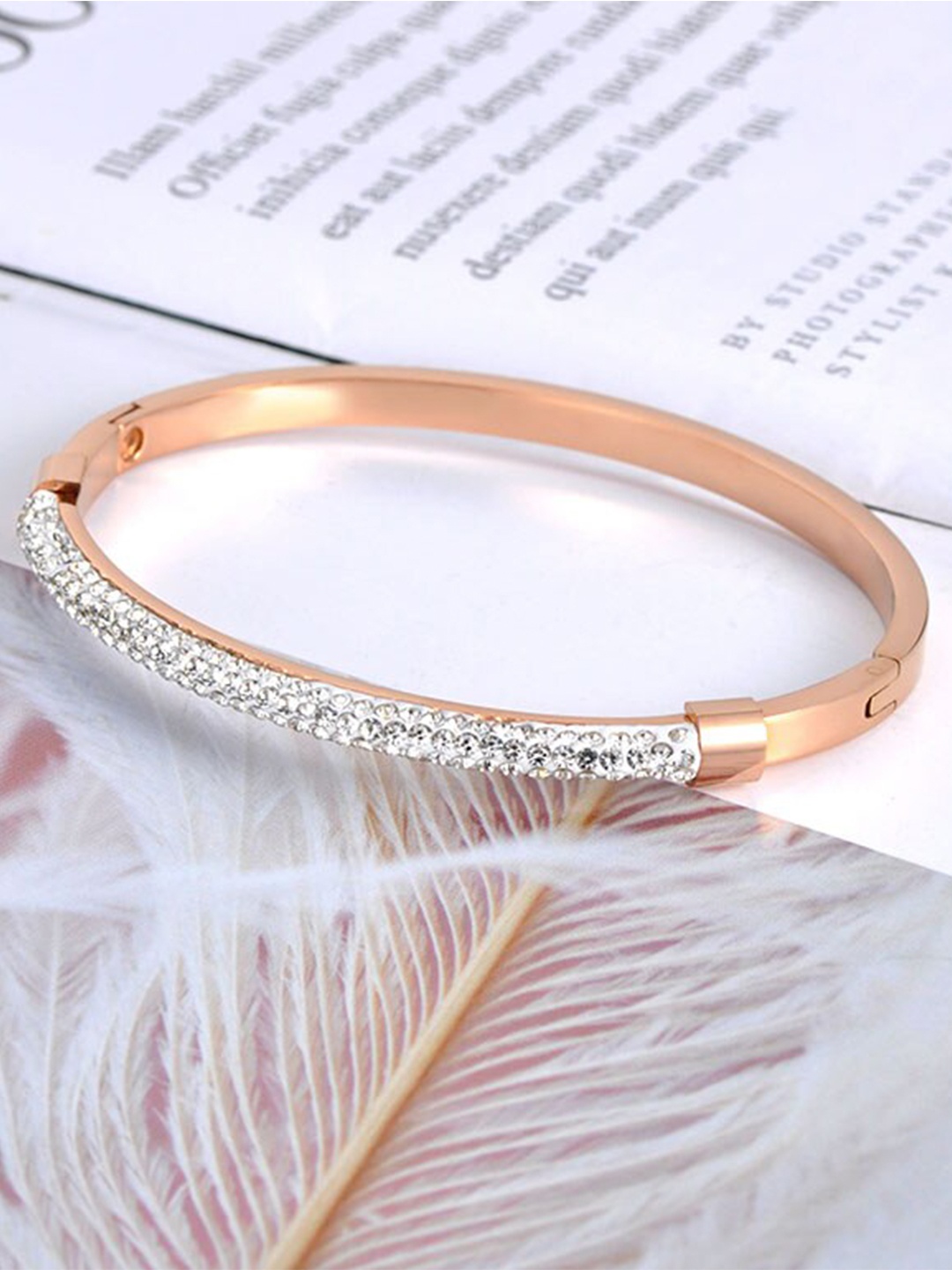 

MYKI Women Rose Gold-Plated Cubic Zirconia Kada Bracelet