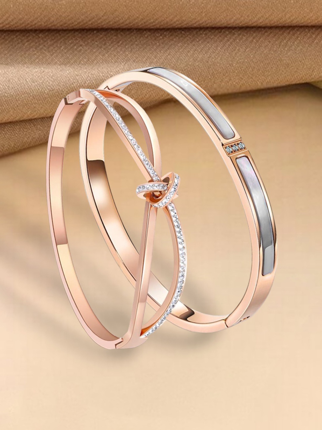 

MYKI Set Of 2 Cubic Zirconia Rose Gold-Plated Kada Bracelet