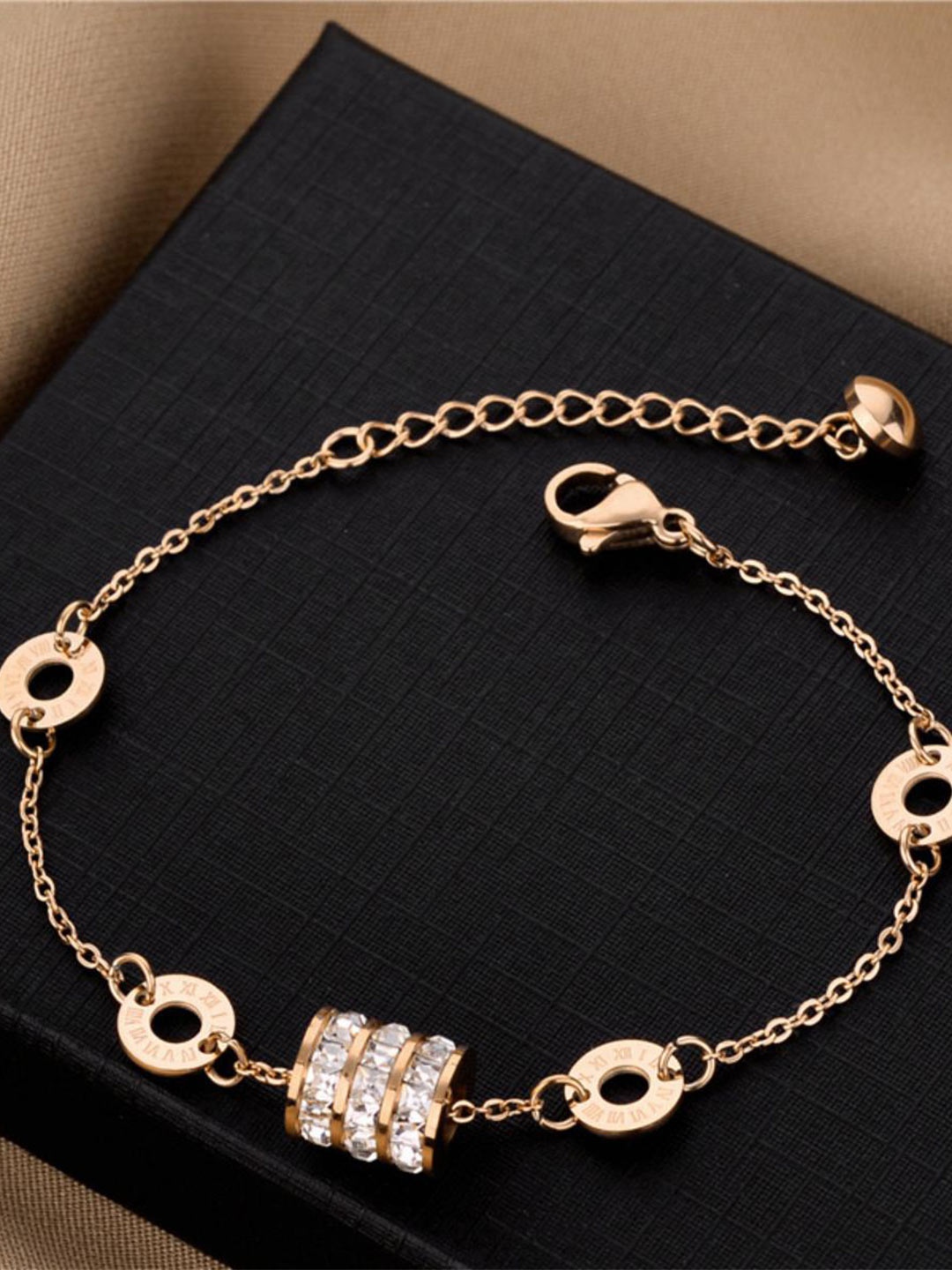 

MYKI Women Rose Gold-Plated Cubic Zirconia Charm Bracelet