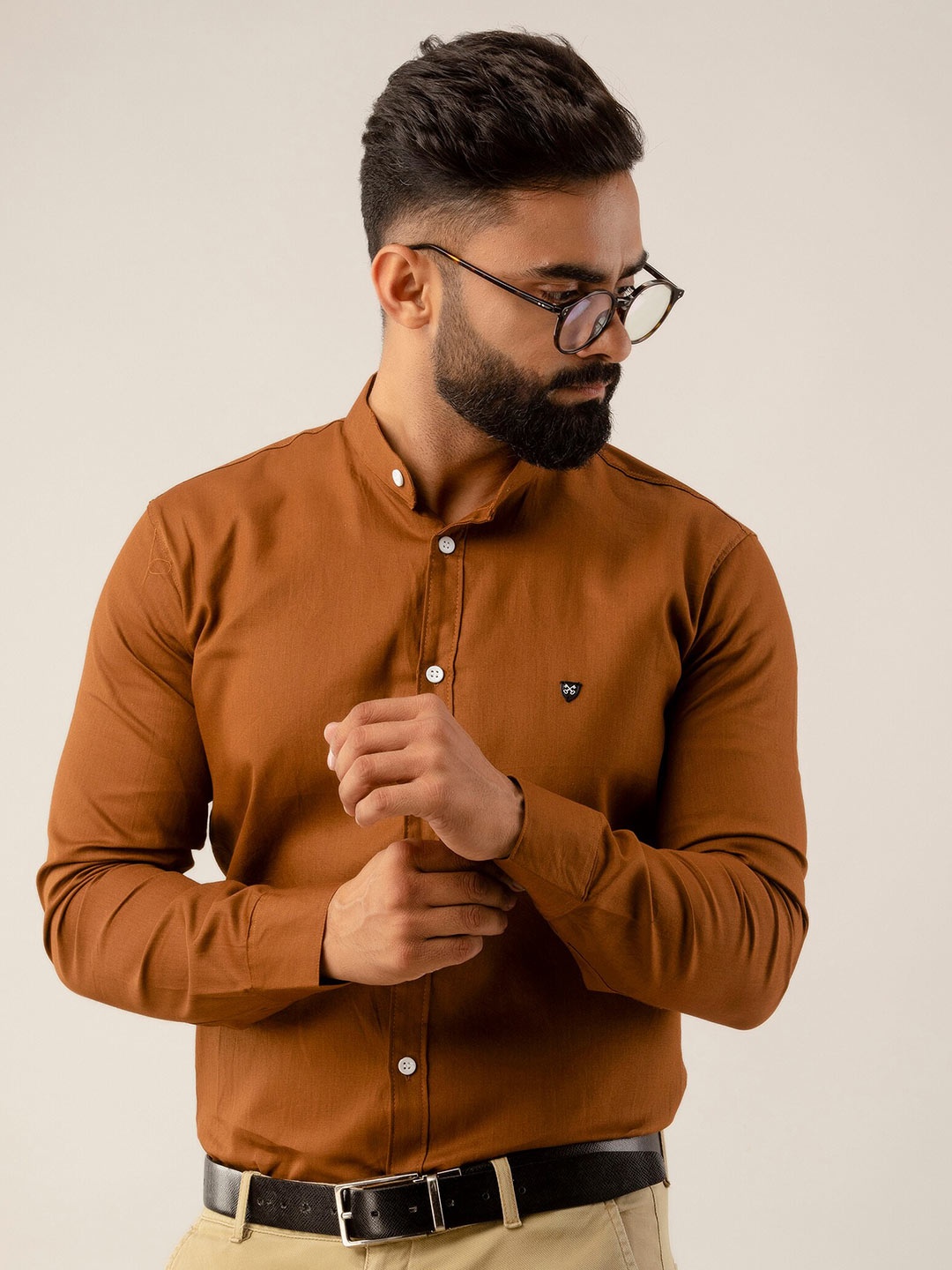 

SURHI Smart Fit Band Collar Opaque Formal Shirt, Brown