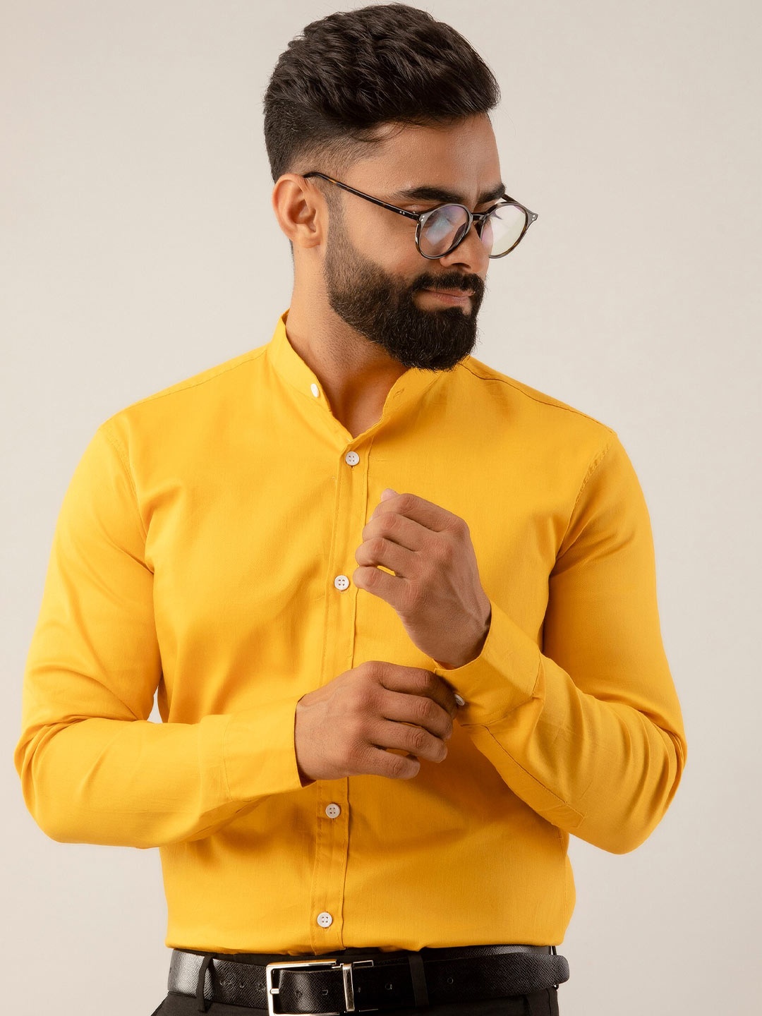 

SURHI Smart Fit Band Collar Opaque Formal Shirt, Yellow