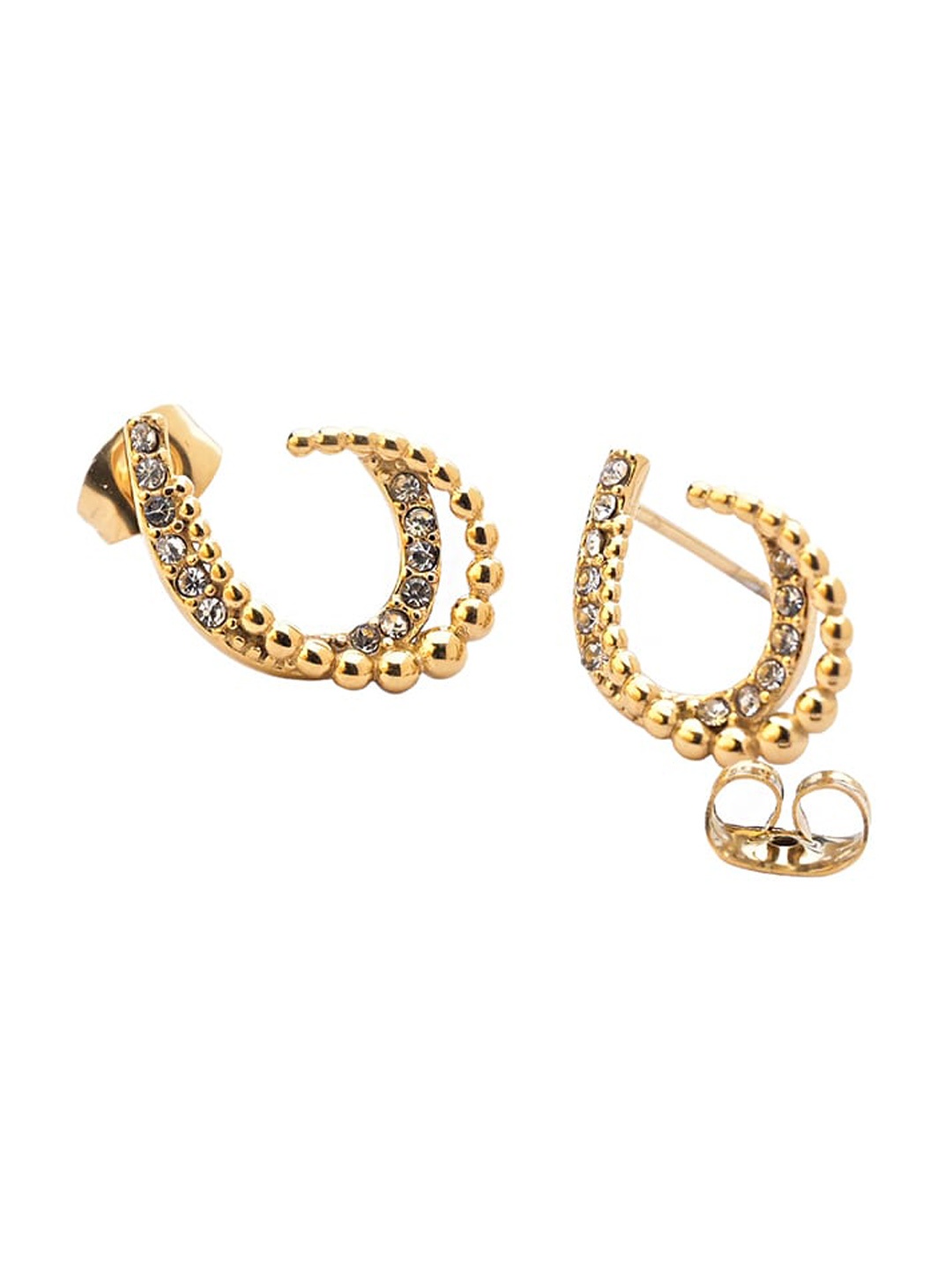 

PALMONAS Gold-Plated Contemporary Stone Studded Studs Earrings