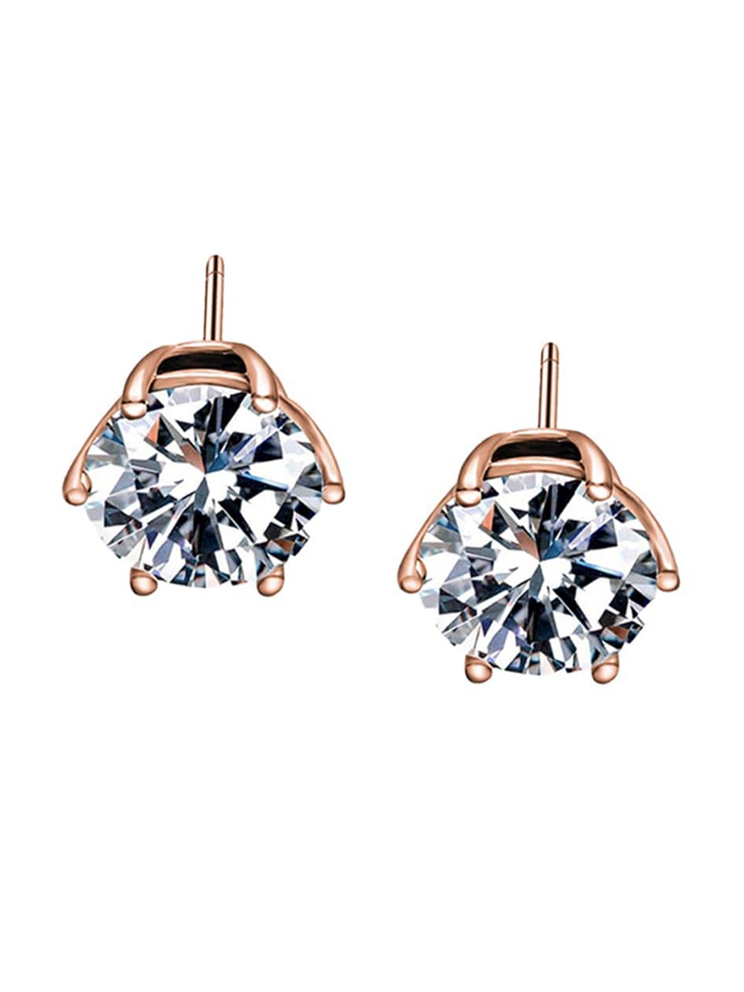 

PALMONAS Rose Gold-Plated Cubic Zirconia Contemporary Studs Earrings