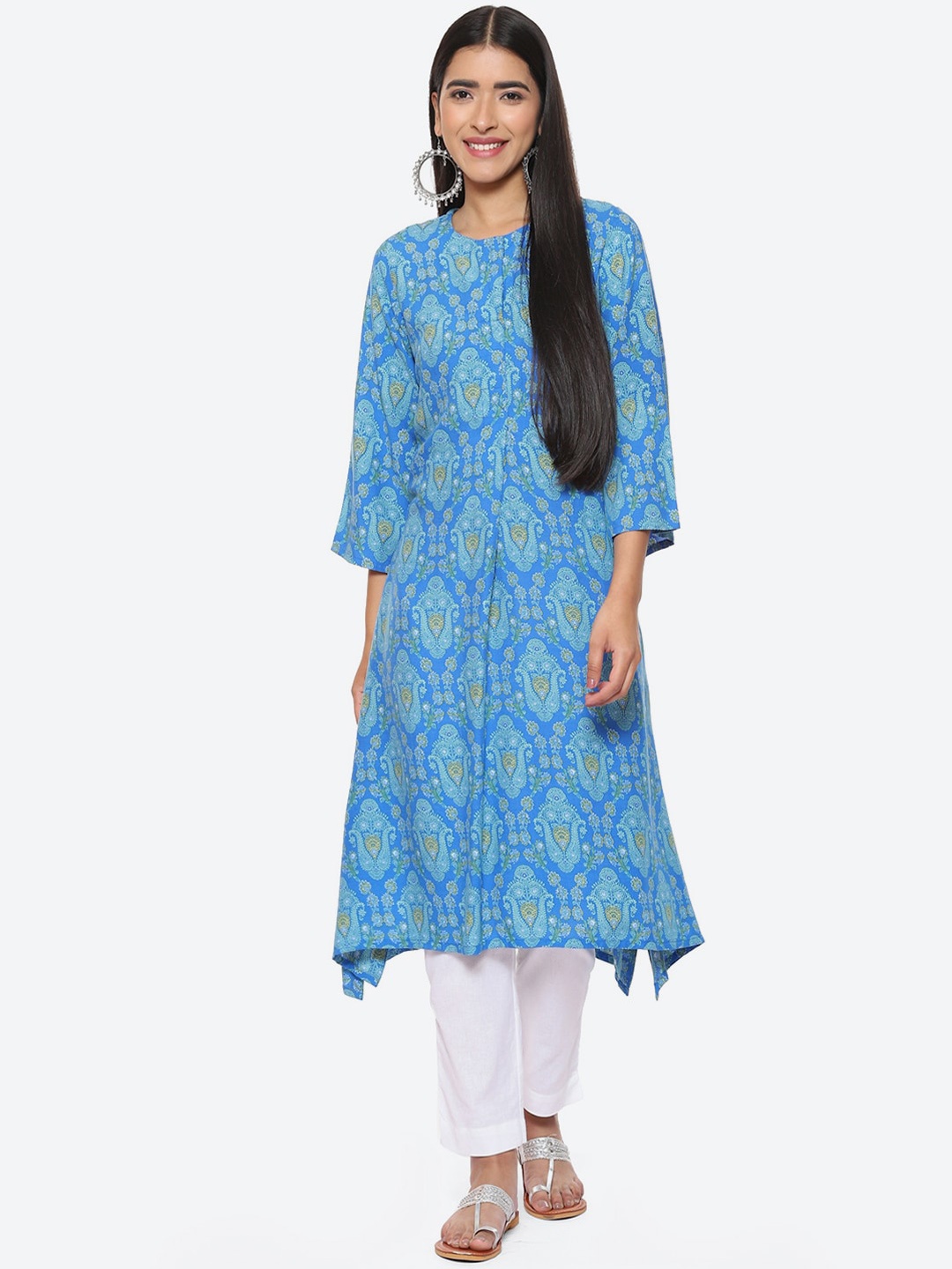 

Biba Ethnic Motifs Printed Asymmetric A-Line Kurta, Blue