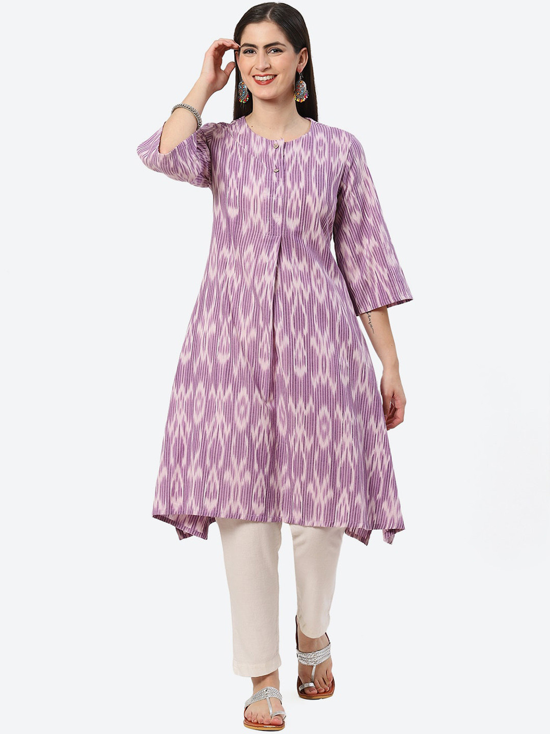 

Biba Abstract Printed A-Line Cotton Kurta, Lavender