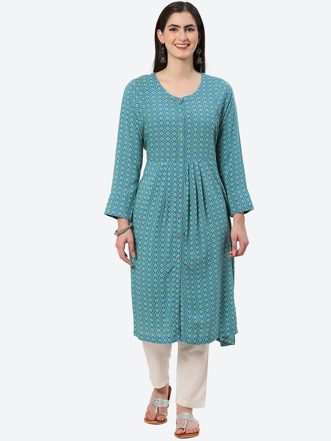 

Biba Ethnic Motif Printed A-Line Kurta, Blue