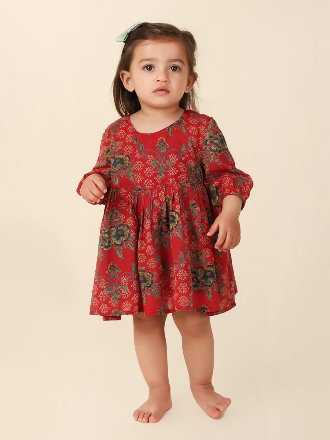 

Fabindia Infant Floral Printed Modal Fit & Flare Dress, Red