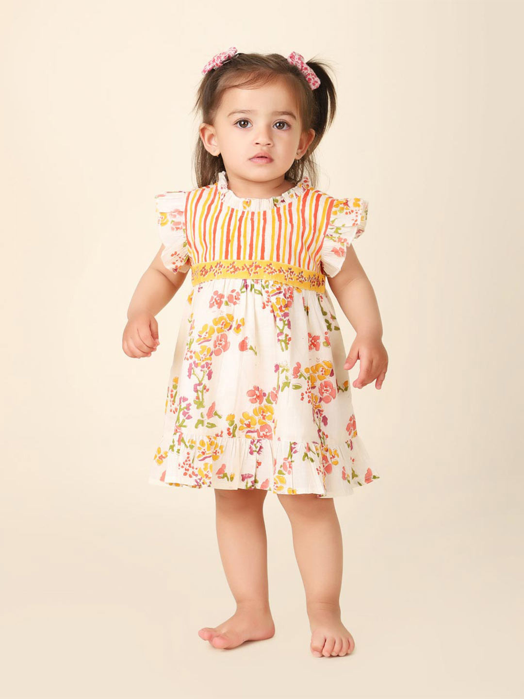 

Fabindia Infant Floral Printed Cotton Empire Dress, White