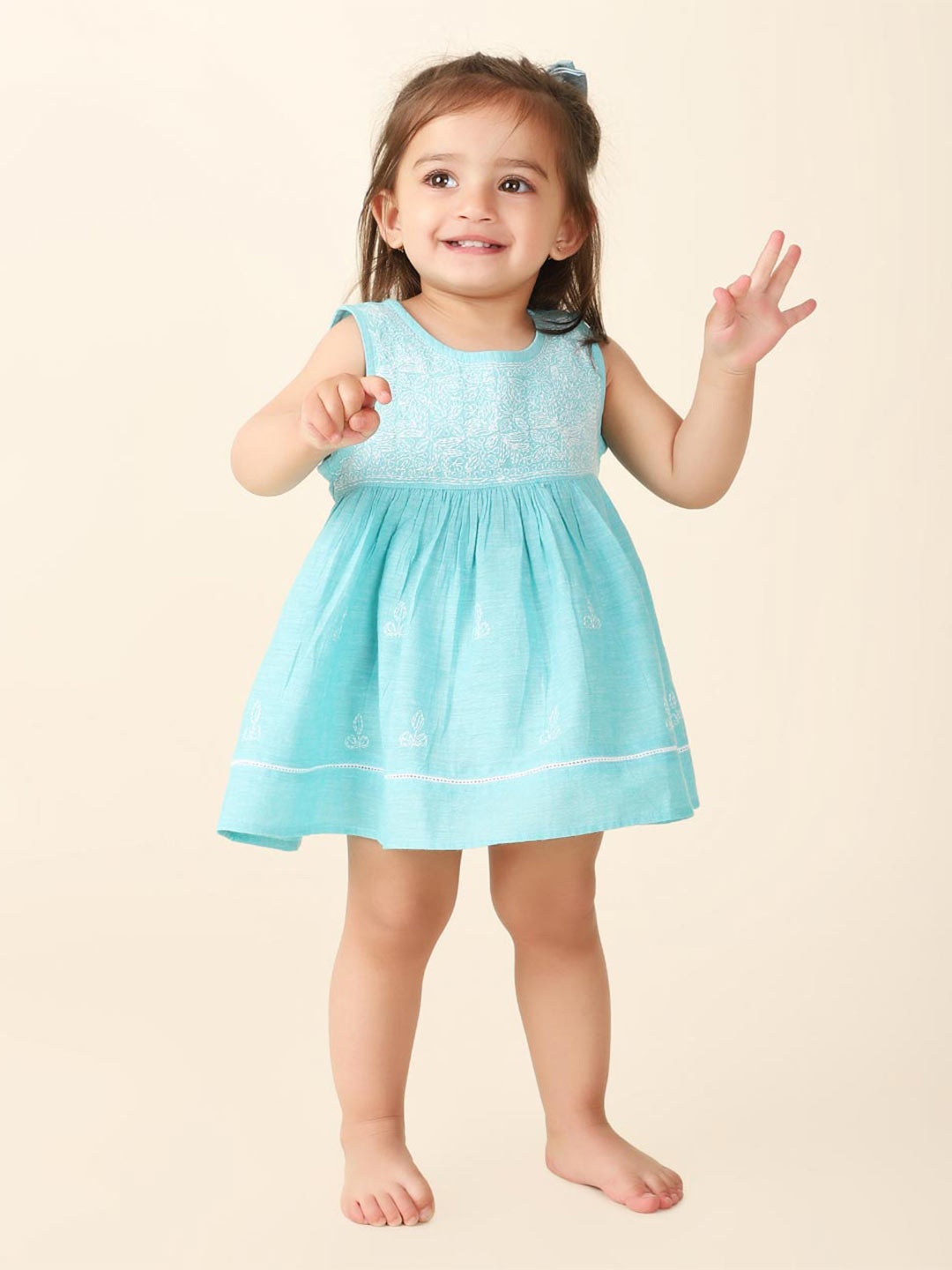 

Fabindia Infant Embroidered Cotton Fit & Flare Dress, Blue