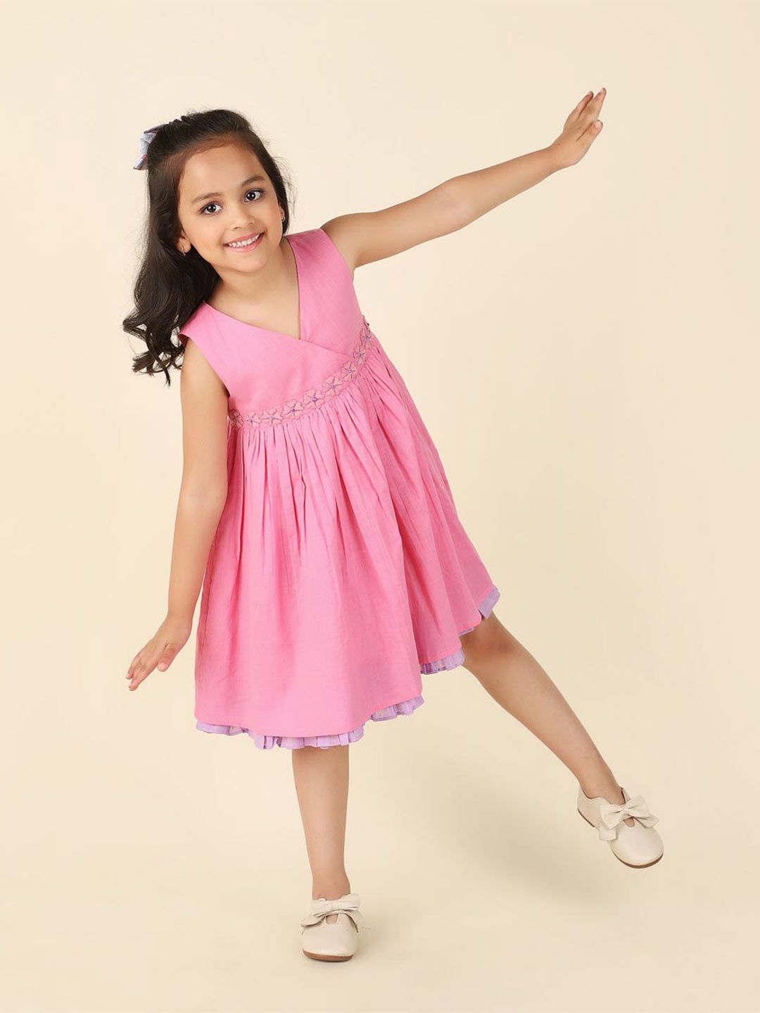 

Fabindia Girls Cotton Fit & Flare Dress, Pink