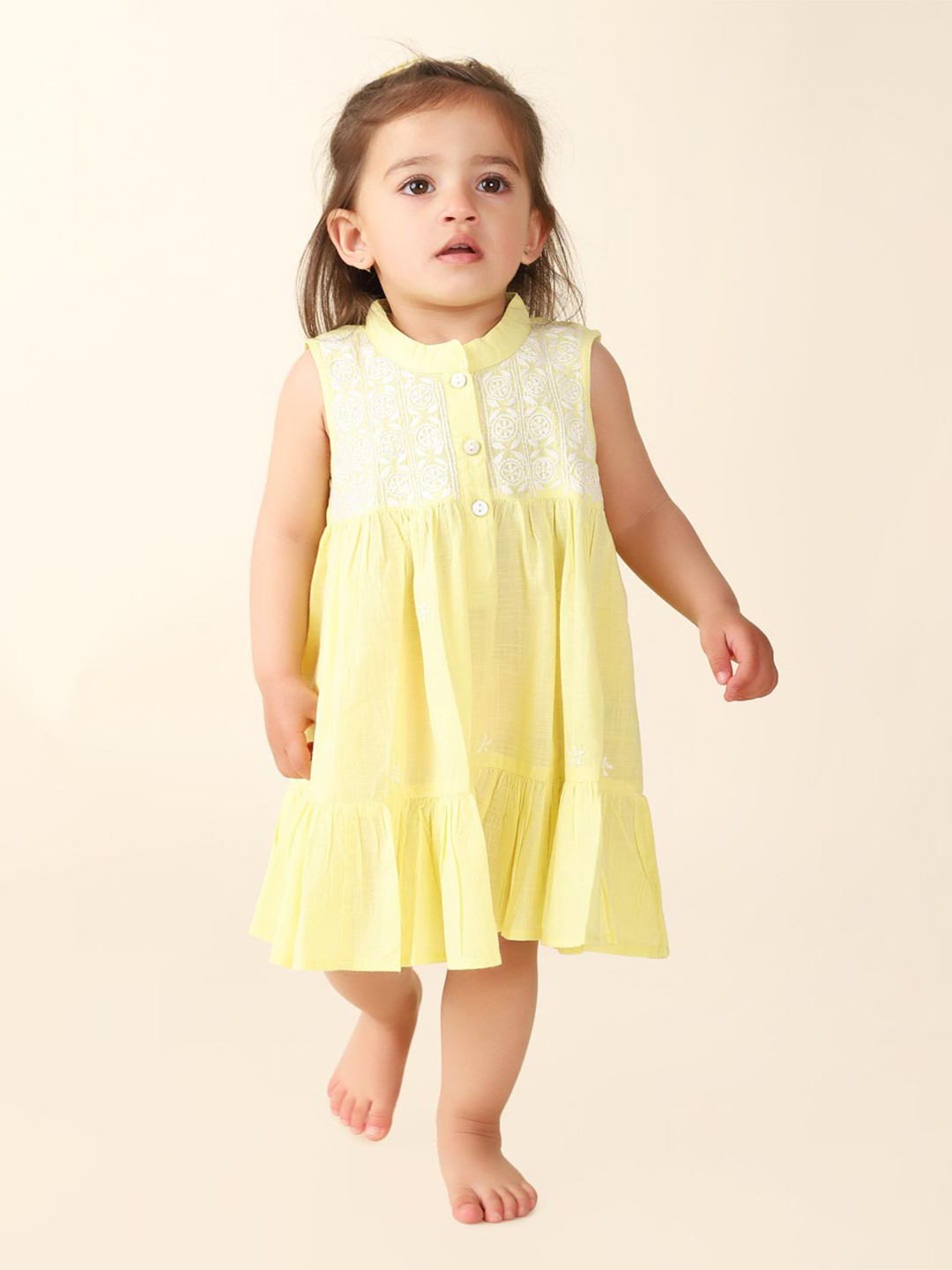 

Fabindia Infant Girls Mandarin Collar Fit and Flare Mini Dress, Yellow