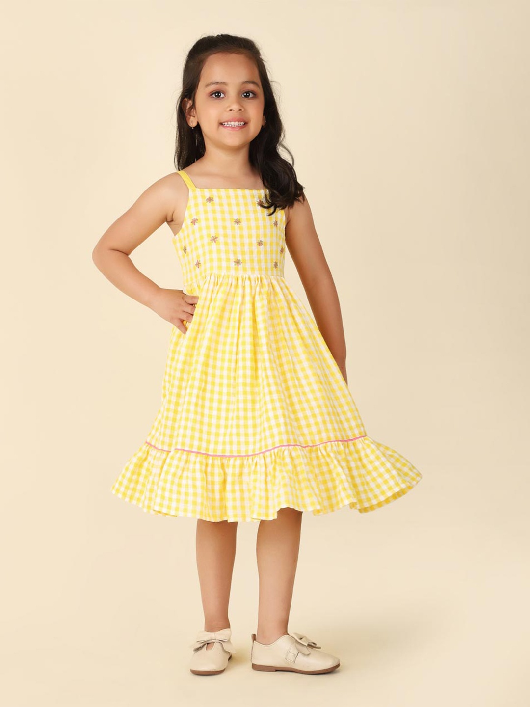 

Fabindia Checked A-Line Dress, Yellow