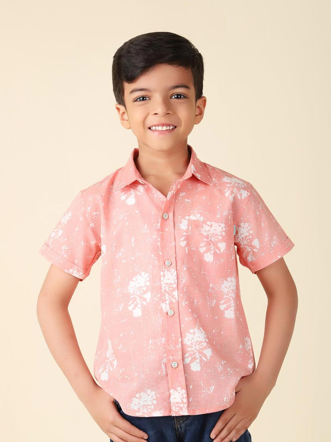 

Fabindia Boys Floral Printed Cotton Casual Shirt, Pink