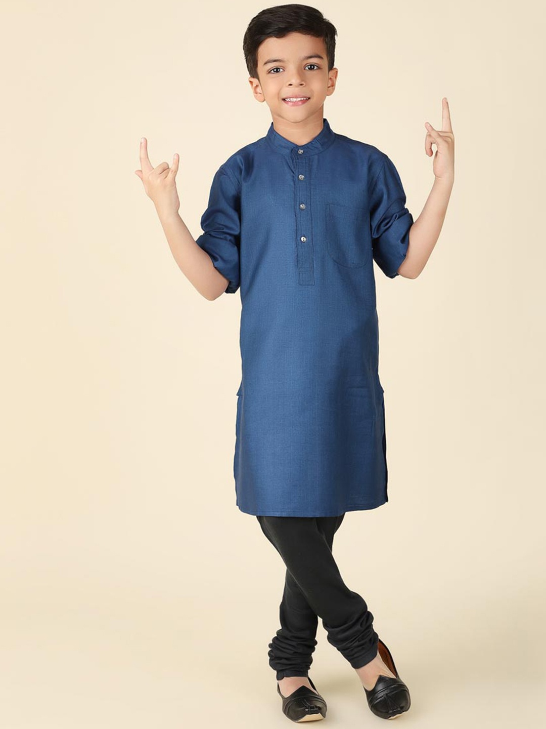 

Fabindia Boys Band Collar Straight Kurta, Blue