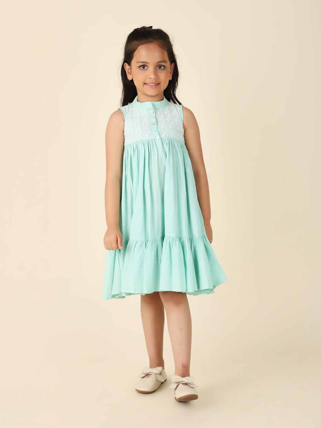 

Fabindia Girls Embroidered Fit and Flare Dress, Blue