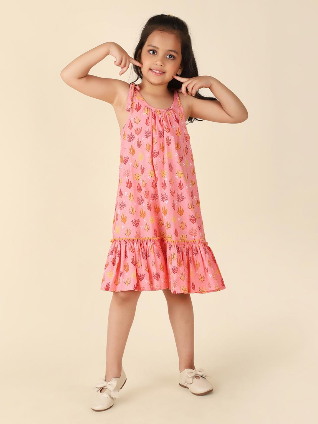 

Fabindia Girls Floral Print A-Line Midi Dress, Pink