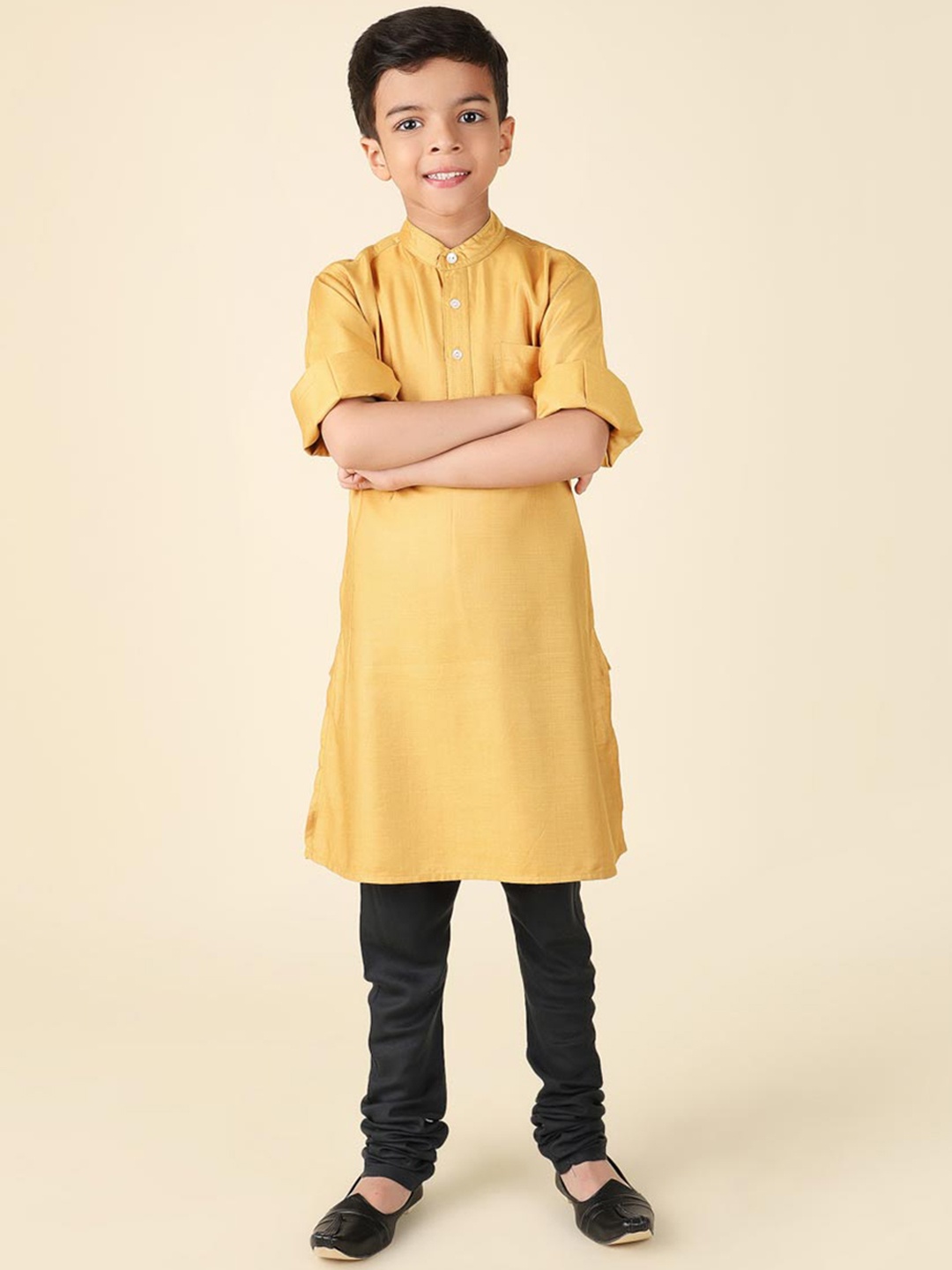 

Fabindia Boys Band Collar Straight Kurta, Mustard