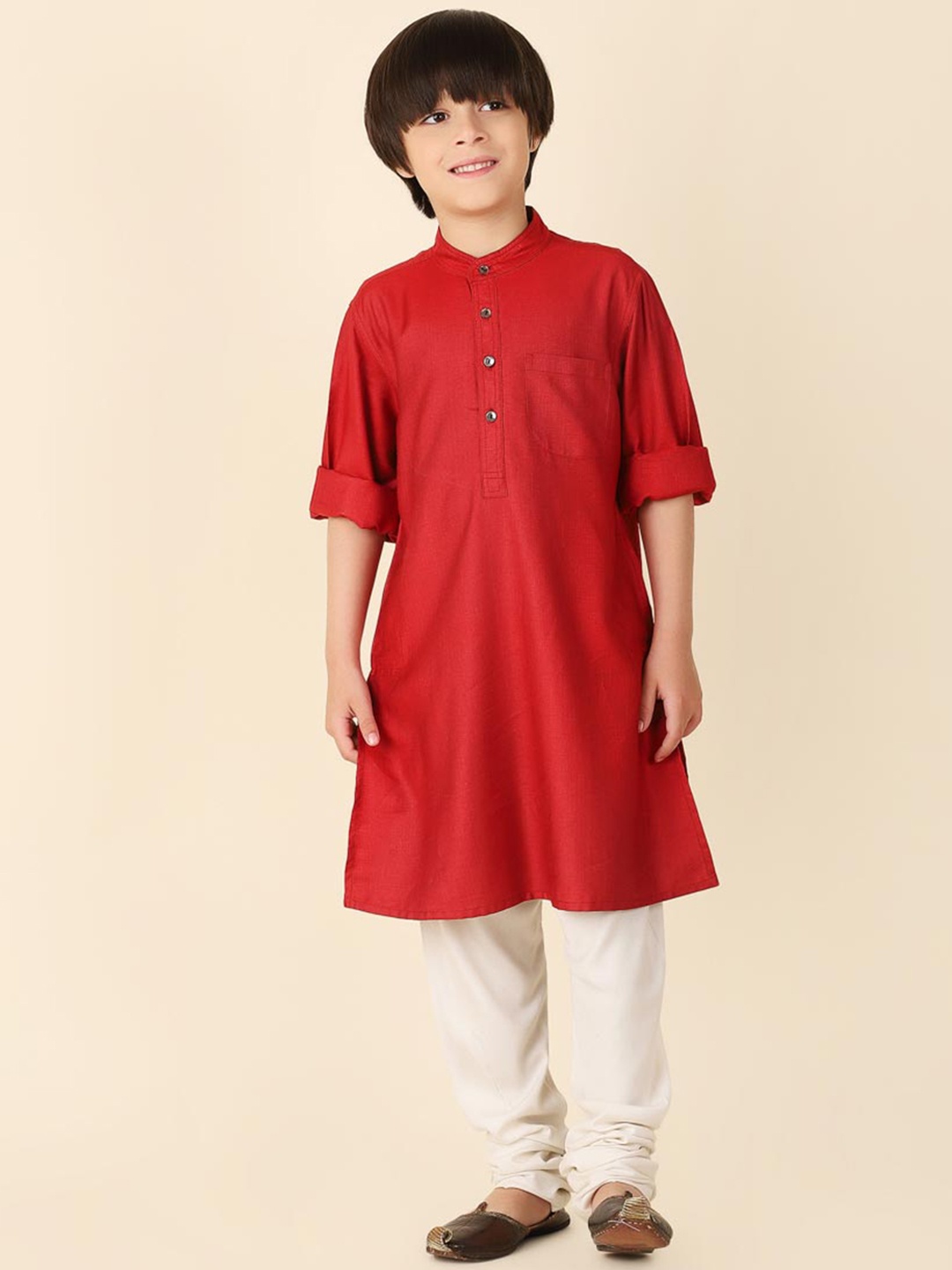 

Fabindia Boys Band Collar Straight Kurta, Red