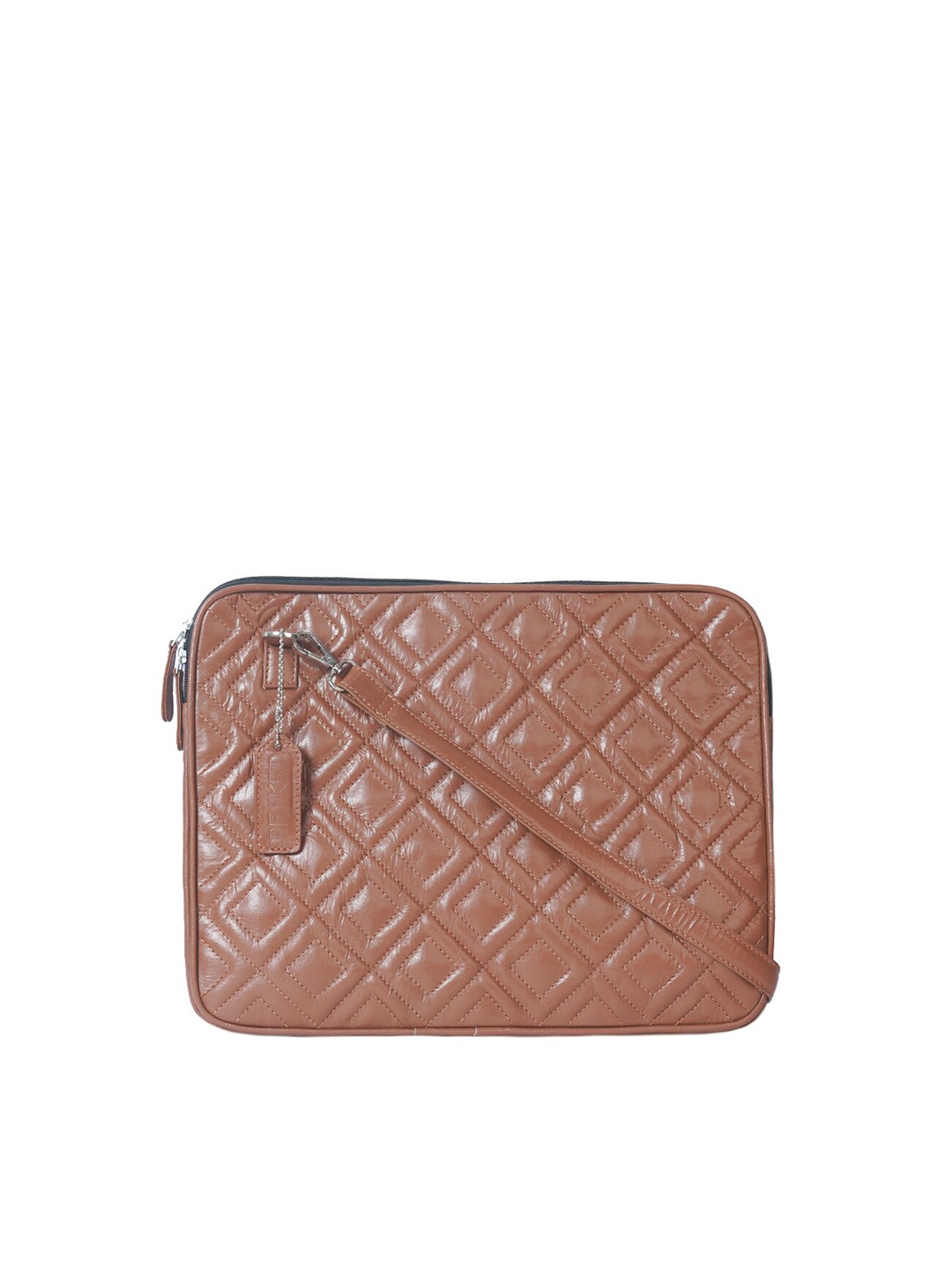

PERKED Leather Laptop Sleeve With Quilting, Brown