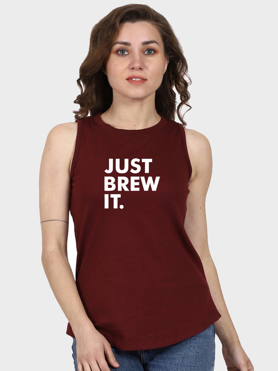 

T-SHIRT TRUCK Typography Printed Cotton T-shirt, Maroon